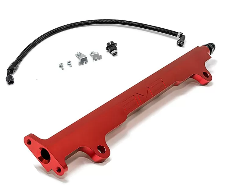 AMS Performance CNC Machined Red Aluminum Fuel Rail with Pulsation Dampener Mitsubishi Evolution X 08-14 - AMS.04.07.0006-1