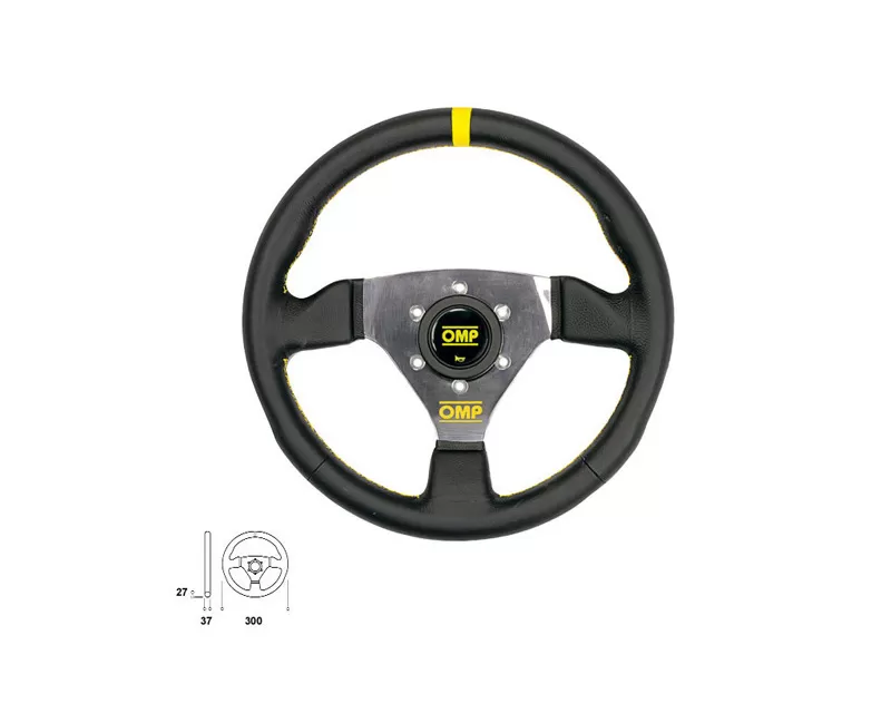 OMP Racing Steering Wheel Trecento: Flat 300mm | Black Leather - OD0-1976-071