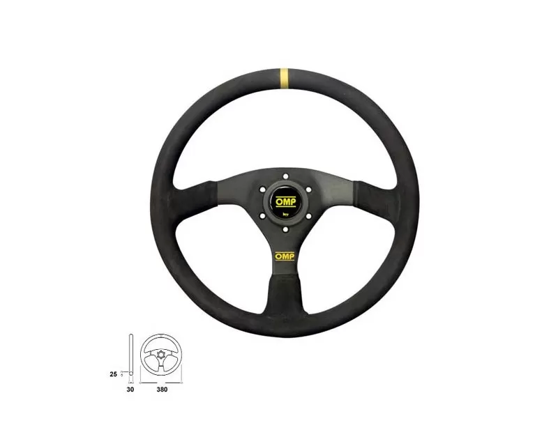 OMP Racing Steering Wheel Velocita 380: Flat 380mm | Black Suede - OD0-1987-071