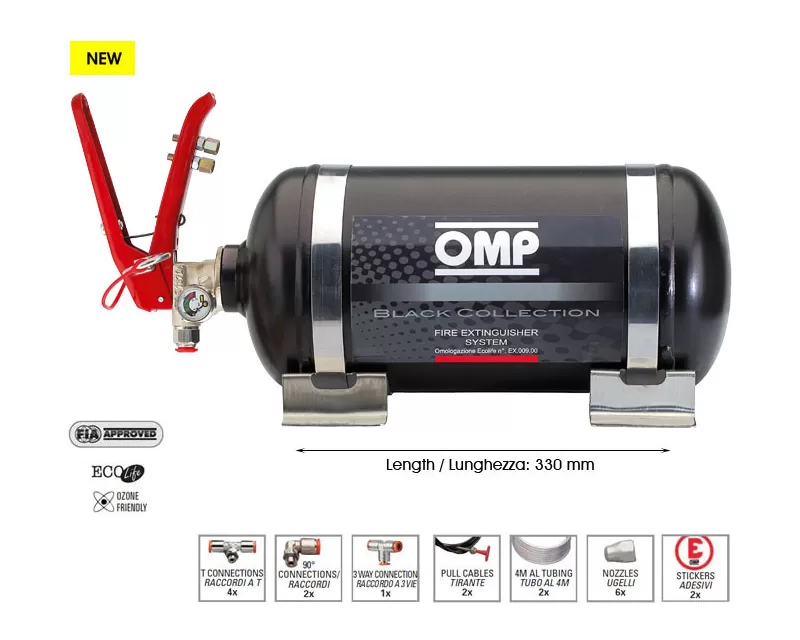 OMP Racing 18LB Black Collection Mechanical Fire Extinguisher System - CM0-SST1-A01-071