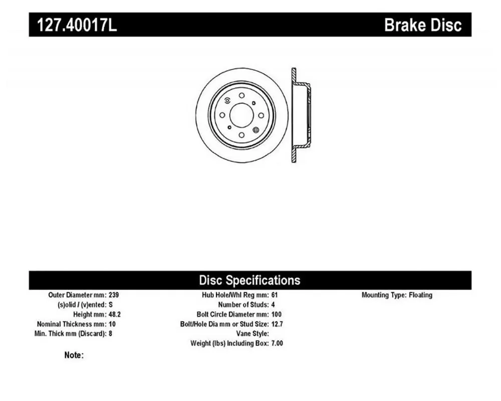 StopTech Sport Drilled/Slotted Brake Rotor Rear Left - 127.40017L