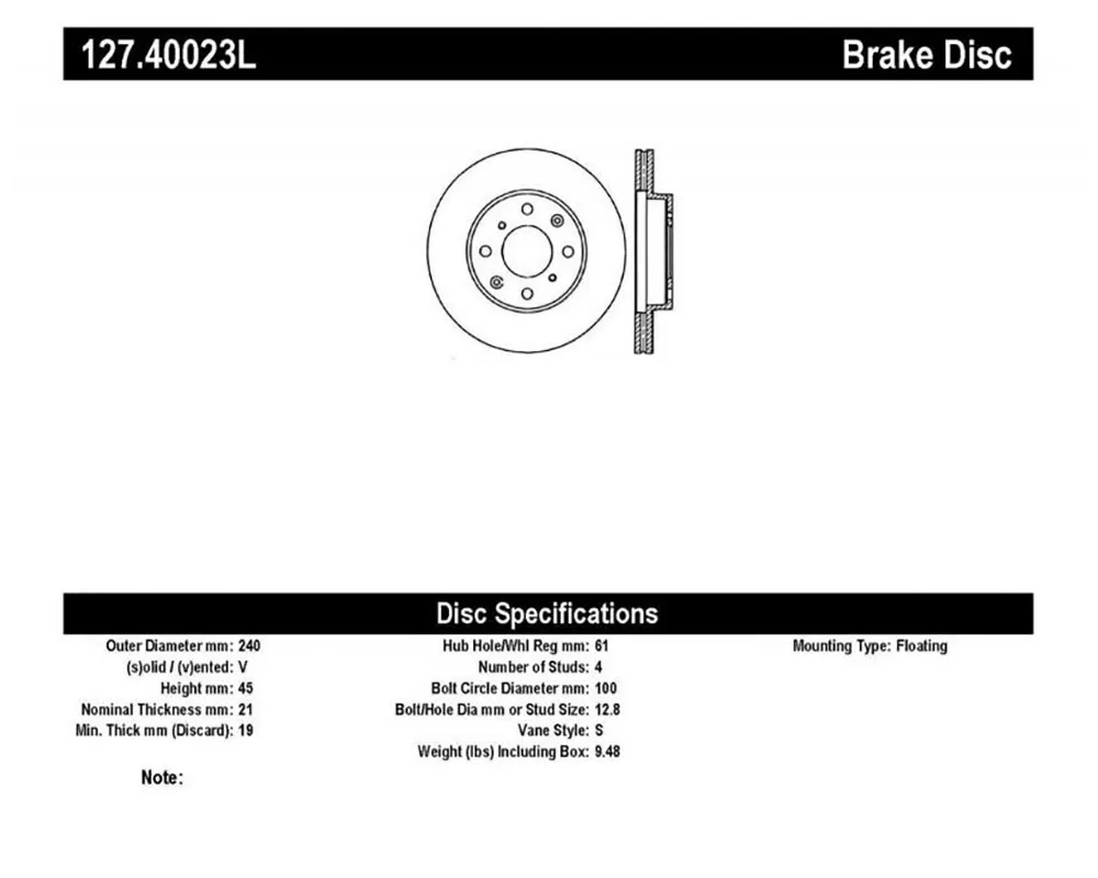 StopTech Sport Drilled/Slotted Brake Rotor Front Left Honda - 127.40023L