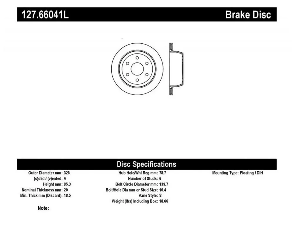 StopTech Sport Drilled/Slotted Brake Rotor Rear Left - 127.66041L