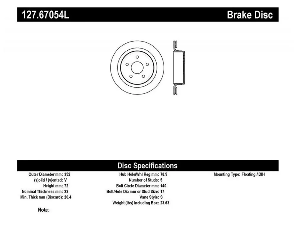 StopTech Sport Drilled/Slotted Brake Rotor Rear Left - 127.67054L