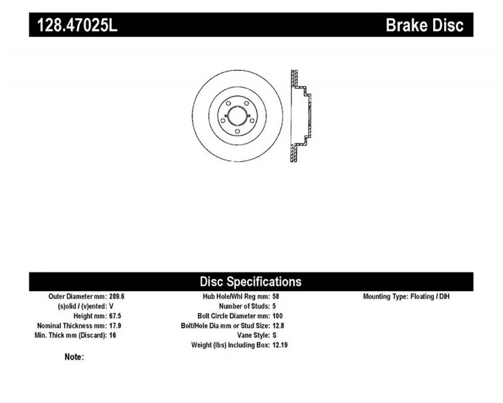 StopTech Sport Cross Drilled Brake Rotor Rear Left Subaru Rear Left - 128.47025L