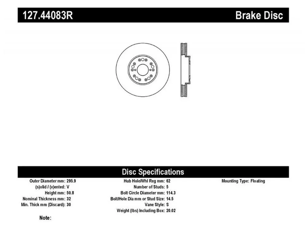StopTech Sport Drilled/Slotted Brake Rotor Front Right Lexus Front Right - 127.44083R