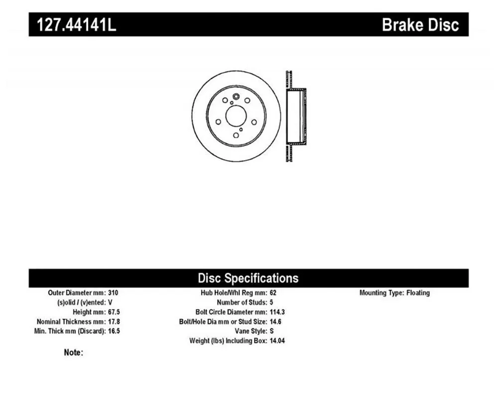 StopTech Sport Drilled/Slotted Brake Rotor Rear Left Lexus Rear Left - 127.44141L