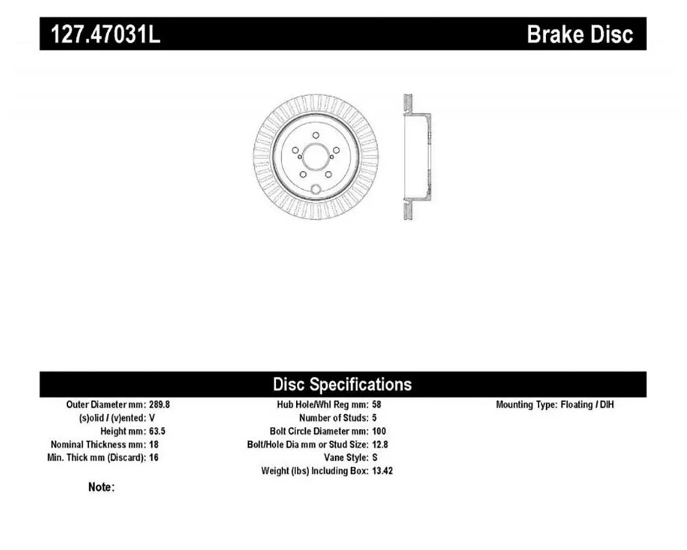 StopTech Sport Drilled/Slotted Brake Rotor Rear Left - 127.47031L