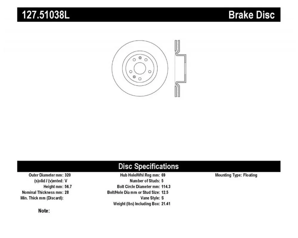 StopTech Sport Drilled/Slotted Brake Rotor Front Left Hyundai Genesis Coupe Front Left 2010-2012 - 127.51038L
