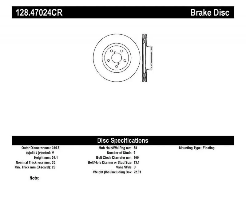 StopTech Sport Cryo Cross Drilled Brake Rotor; Front Right Subaru Front Right - 128.47024CR