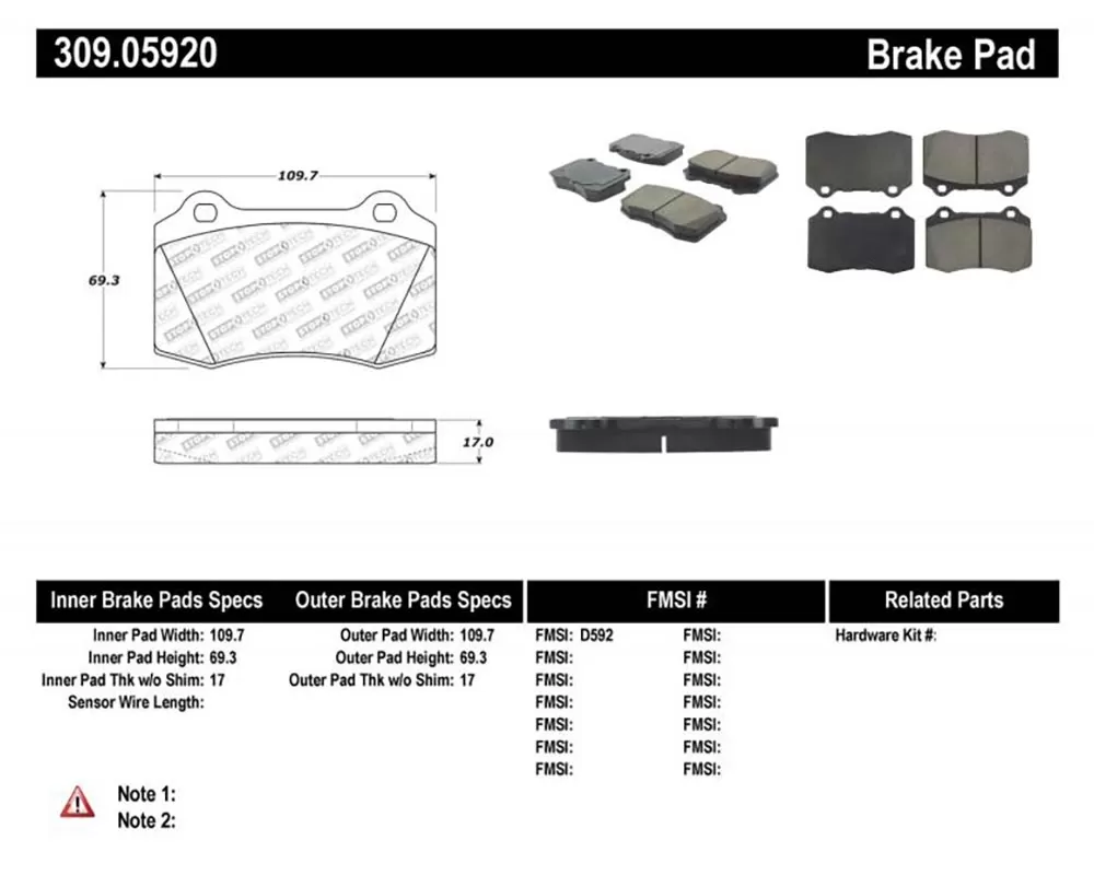 StopTech Sport Brake Pads with Shims/Hardware - 309.05920