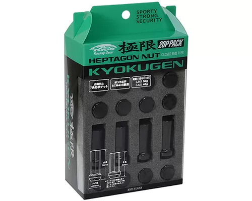 Project Kics Black KyoKugen Lug Nut Set 42mm 12x1.50 20 Pack - HPF1B4