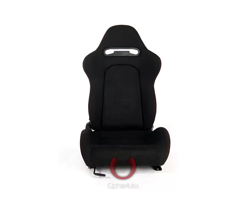 Cipher Auto Black Cloth w/ Suede Insert And Red Stitching Racing Seats - Pair - CPA1019FSDBK-R