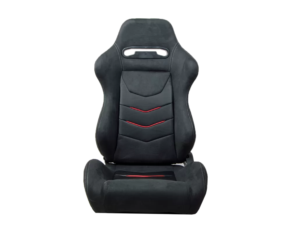 Cipher Auto Black Microsuede And Red Accents w/ PU Leather Inserts Racing Seats - Pair - CPA1075CFSDBK-R