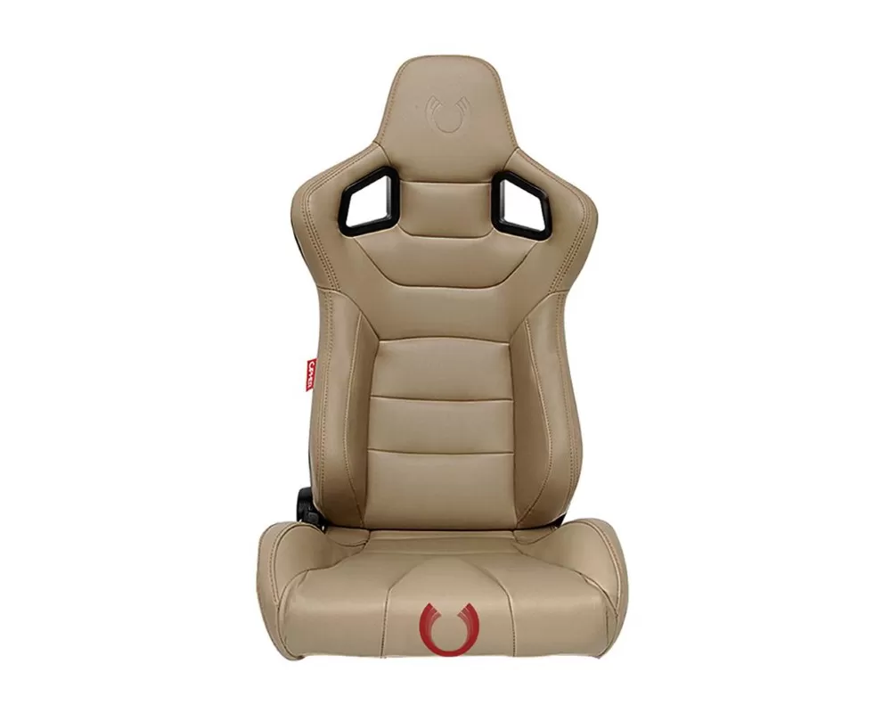 Cipher Auto Beige PU Leather Carbon Fiber w/ Gold Stitches Euro Racing Seats - Pair - CPA2001PCFBG-GD