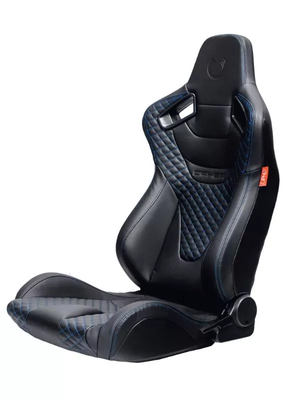 Cipher Auto AR-9 Revo Racing Seats Black Leatherette Carbon Fiber with Blue Diamond Stitching - CPA2009RS-PCFBK-BUDS