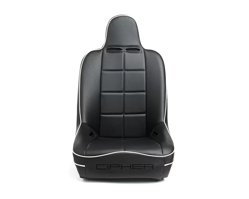 Cipher Auto Black Leather w/ White Piping Universal Fixed Bucket Suspension|Jeep Seats - Single - CPA3004PBK-W(SINGLE)
