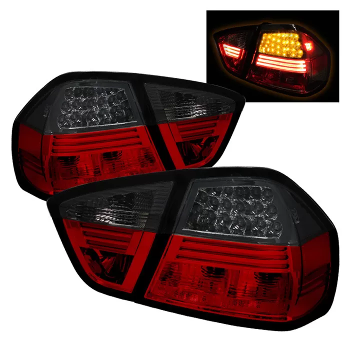 Spyder Auto Red Smoke LED Taillights BMW E90 335i 4-Door 1996-2008 - ALT-YD-BE9006-LED-RS