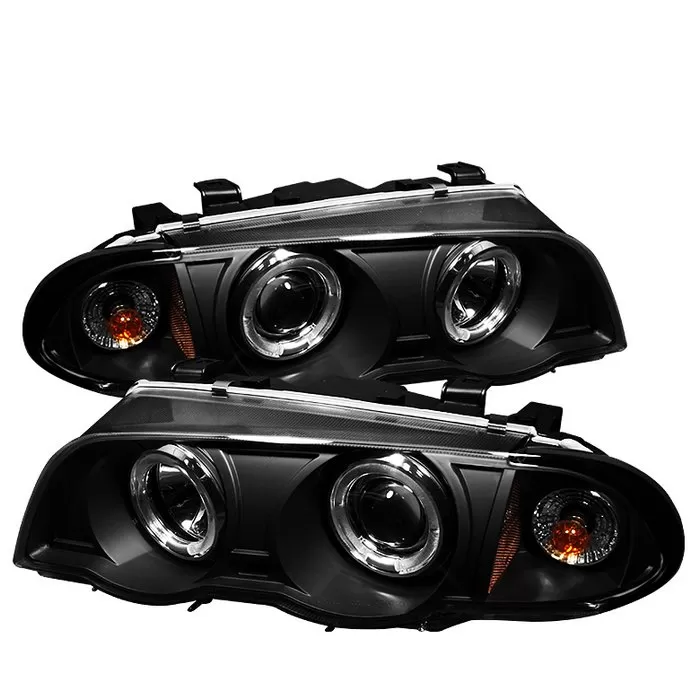 Spyder Auto 1-Piece Halo Amber Black Projector HeadLights BMW E46 3-Series 4-Door 1999-2001 - PRO-YD-BMWE46-4D-HL-AM-BK