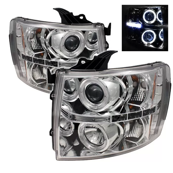 Spyder Auto Halo LED Chrome Projector HeadLights Chevrolet Silverado 1500 2500 3500 2007-2009 - PRO-YD-CS07-HL-C