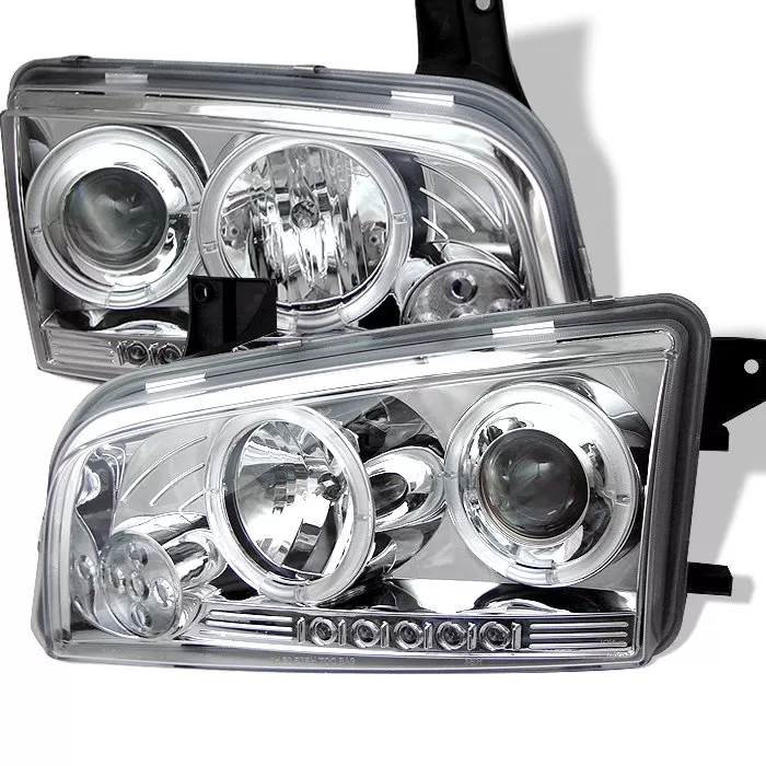 Spyder Auto Non-HID Halo LED Chrome Projector HeadLights Dodge Charger 2006-2010 - PRO-YD-DCH05-LED-C