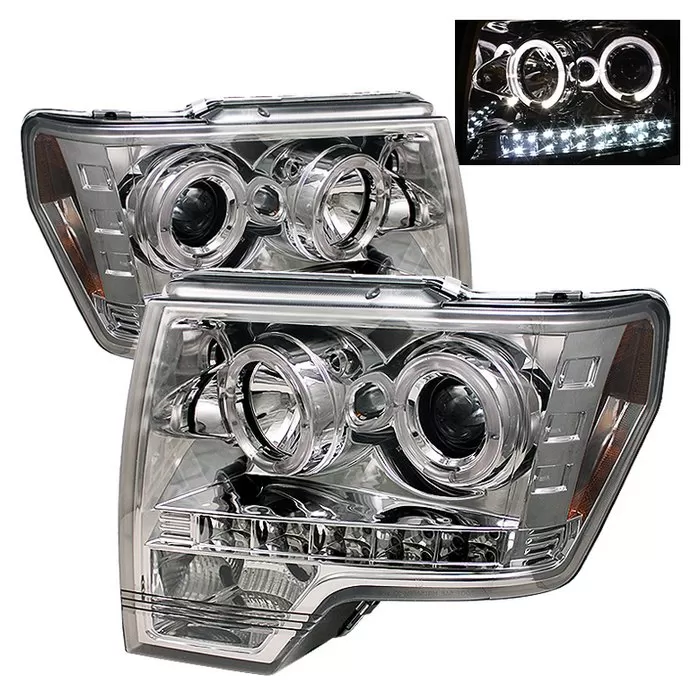 Spyder Auto Halo LED Chrome Projector HeadLights Ford F-150 2009-2010 - PRO-YD-FF15009-HL-C