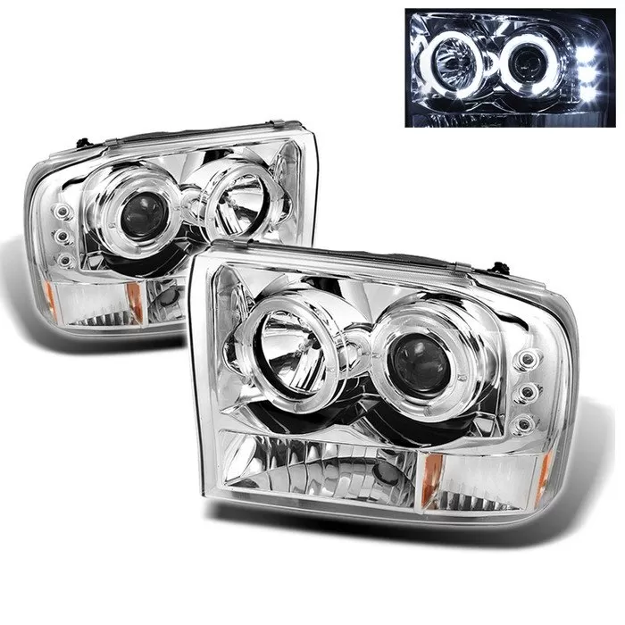 Spyder Auto 1-Piece Dual Halo LED Chrome Projector HeadLights G2 Version Ford Excursion 2000-2005 - PRO-YD-FF25099-1P-G2-C