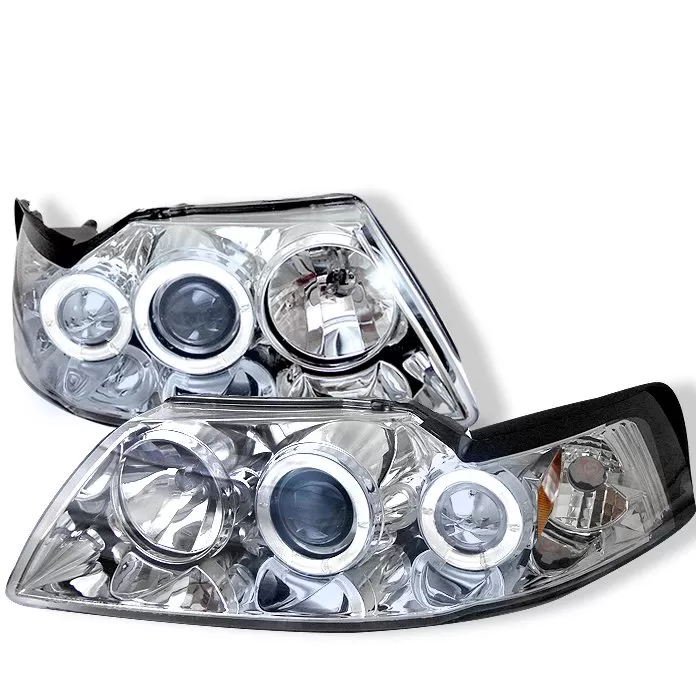 Spyder Auto Halo Chrome Projector HeadLights Ford Mustang 1999-2004 - PRO-YD-FM99-1PC-AM-C