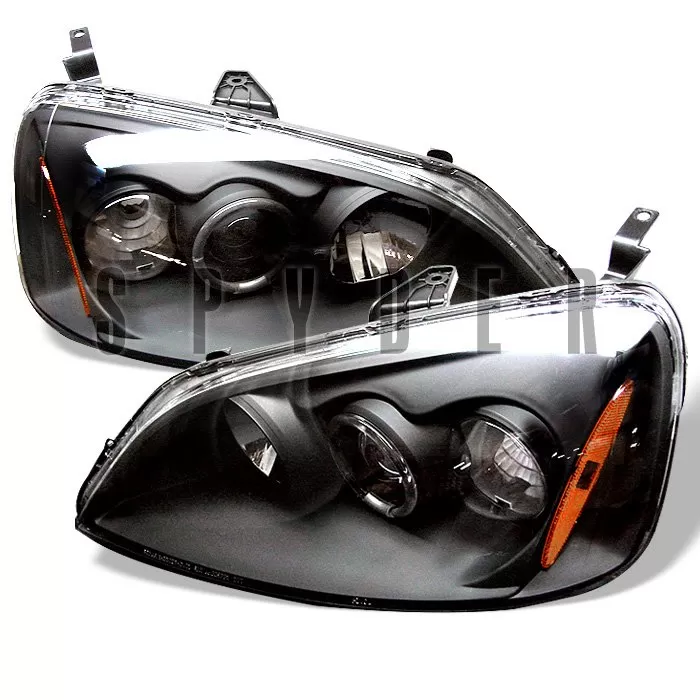Spyder Auto 2 4-Door Non Si Model Halo Black Projector HeadLights Honda Civic 2001-2003 - PRO-YD-HC01-AM-BK