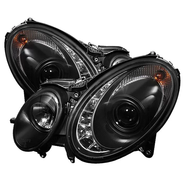 Spyder Auto DRL LED Black Projector HeadLights Mercedes Benz W211 E-Class 2003-2006 - PRO-YD-MBW21103-DRL-BK