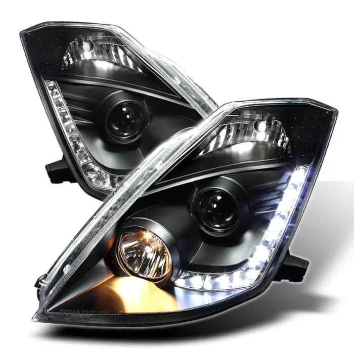 Spyder Auto DRL LED Black Projector HeadLights Nissan 350Z 2003-2005 - PRO-YD-N350Z02-DRL-BK