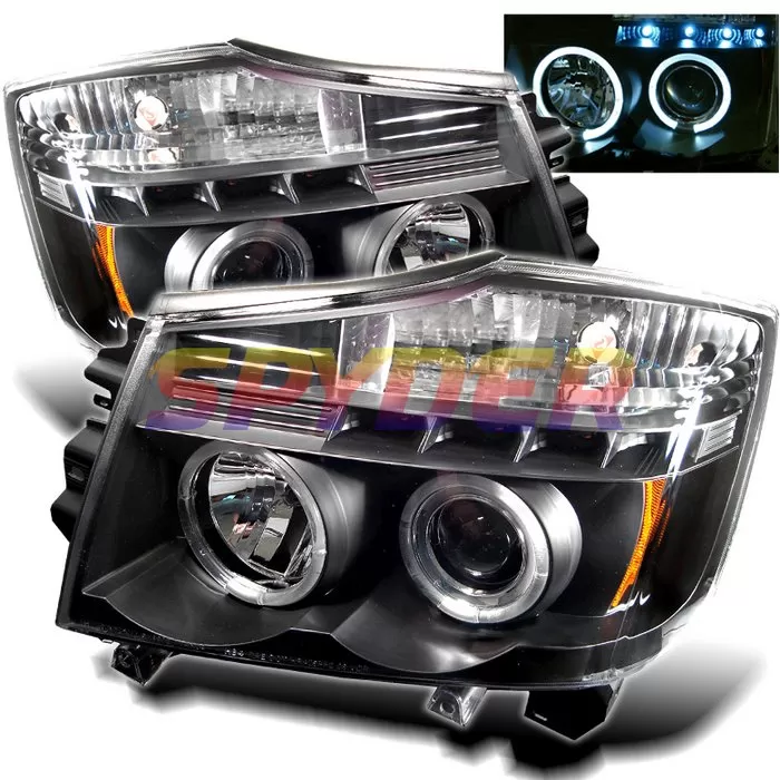 Spyder Auto Halo LED Black Projector HeadLights Nissan Titan Armada 2004-2007 - PRO-YD-NTI04-HL-BK
