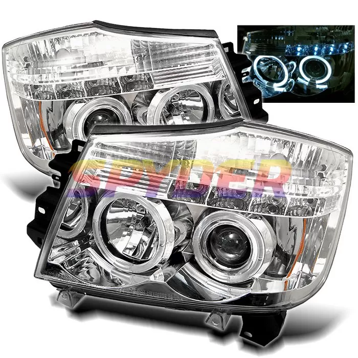 Spyder Auto Halo LED Chrome Projector HeadLights Nissan Titan Armada 2004-2007 - PRO-YD-NTI04-HL-C