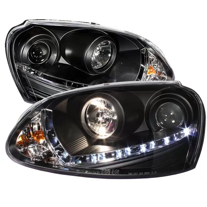 Spyder Auto Halogen DRL LED Black Projector HeadLights Volkswagen GTI | Jetta 2006-2009 Rabbit 2006-2009 - PRO-YD-VG06-DRL-BK