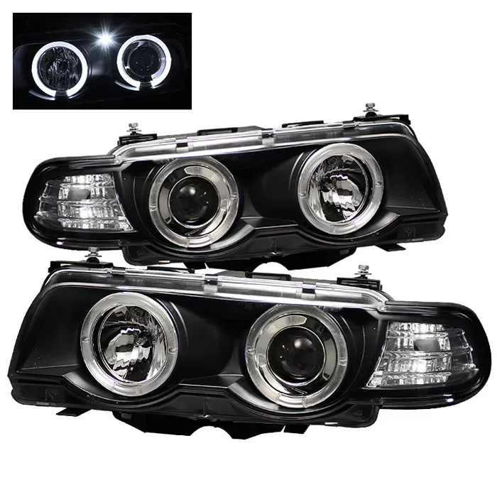 Spyder Auto 1-Piece Black LED Halo Projector Headlights with High H1 Lights Included BMW E38 740dL with Xenon|HID Lights 98-99 - PRO-YD-BMWE3899-HID-HL-BK