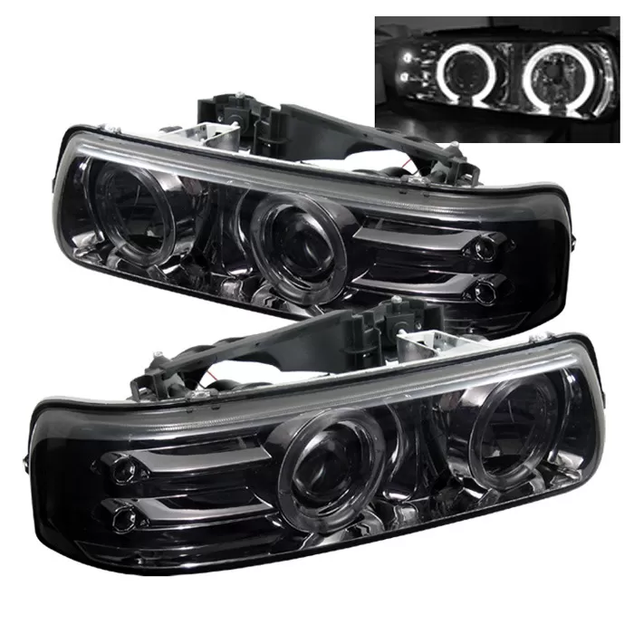 Spyder Auto Smoke LED Halo Projector Headlights with Low H1 Lights Included Chevrolet Silverado 1500 1999-2002 - PRO-YD-CS99-HL-SMC