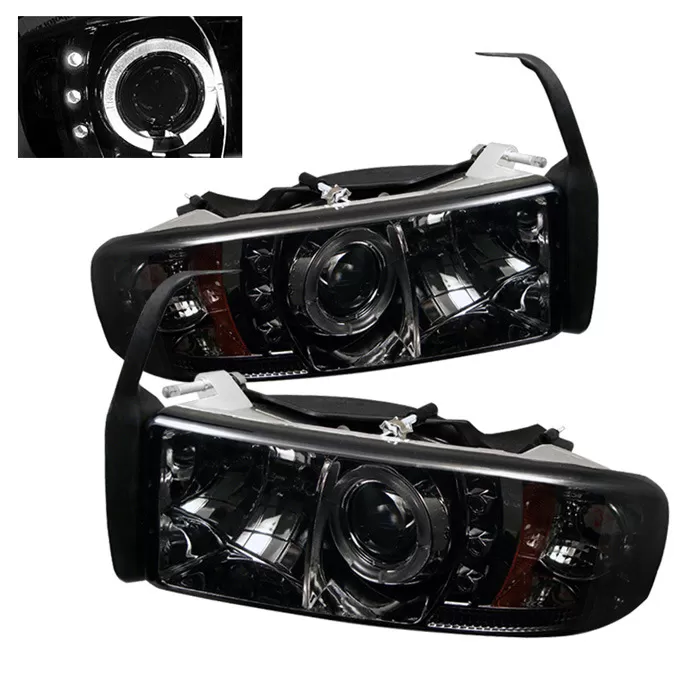 Spyder Auto Smoke LED Halo Projector Headlights with High 9005 and Low H1 Lights Included Dodge Ram 2500 | 3500 Sport 1999-2002 - PRO-YD-DR94-HL-AM-SMC
