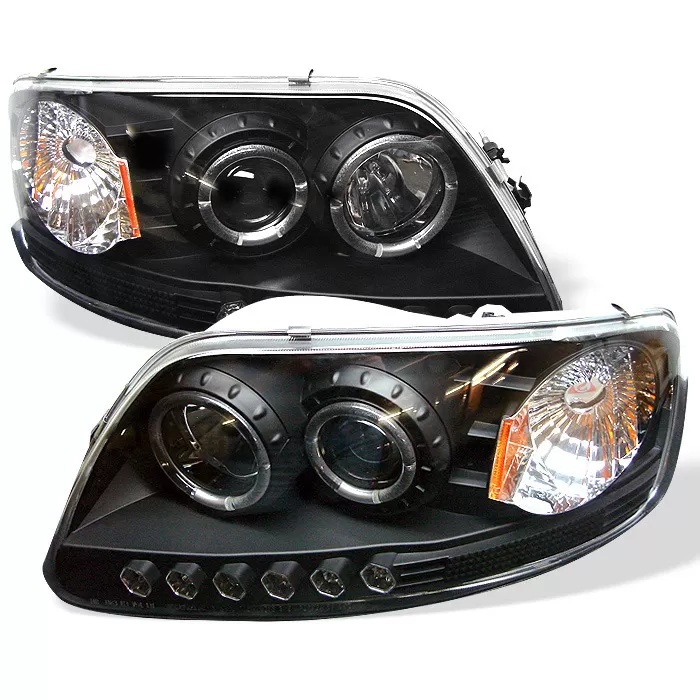 Spyder Auto Black LED Halo Projector Headlights with Amber Reflectors and High 9005 and Low H3 Lights Included Ford F-150 1997-2003 - PRO-YD-FF15097-1P-AM-BK