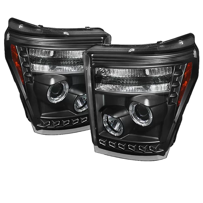 Spyder Auto Black DRL CCFL Halo Projector Headlights with High H1 and Low 9006 Lights Included Ford F-550 Super Duty 2011-2015 - PRO-YD-FS11-CCFL-BK
