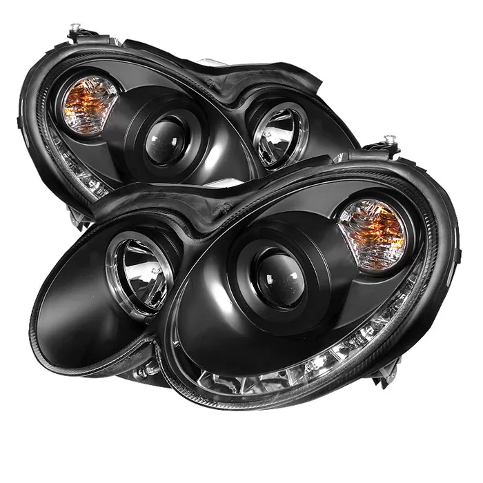 Spyder Auto Black DRL LED Halo Projector Headlights with High H1 and Low H7 Lights Included Mercedes Benz CLK240 with Halogen Lights 2003-2005 - PRO-YD-MBCLK03-DRL-BK