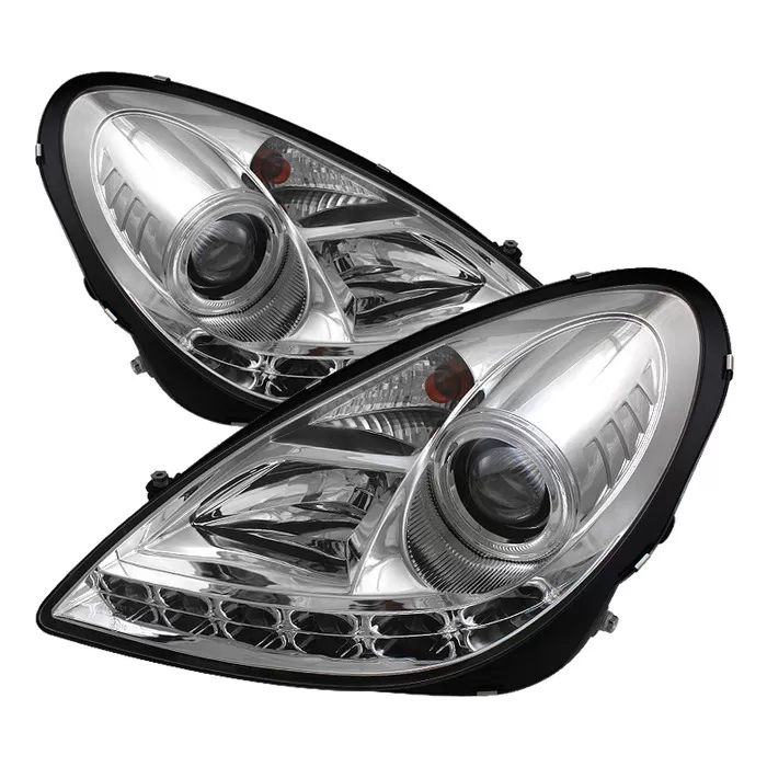 Spyder Auto Chrome DRL Projector Headlights with High H1 and Low H7 Lights Included Mercedes Benz SLK200 with Halogen Lights 2005-2010 - PRO-YD-MBSLK05-DRL-C