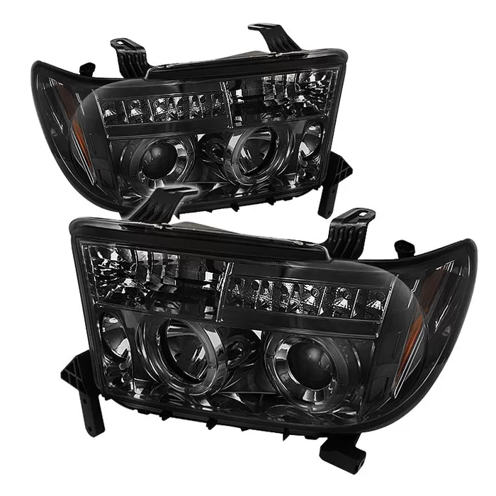Spyder Auto Smoke LED Halo Projector Headlights with High H1 and Low H1 Lights Included Toyota Tundra 2007-2013 - PRO-YD-TTU07-HL-SM