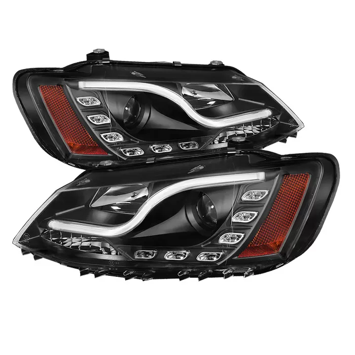 Spyder Auto Black DRL Light Tube Projector Headlights with High H1 and Low H7 Lights Included Volkswagen Jetta with Halogen Lights 2011-2014 - PRO-YD-VJ11-LTDRL-BK