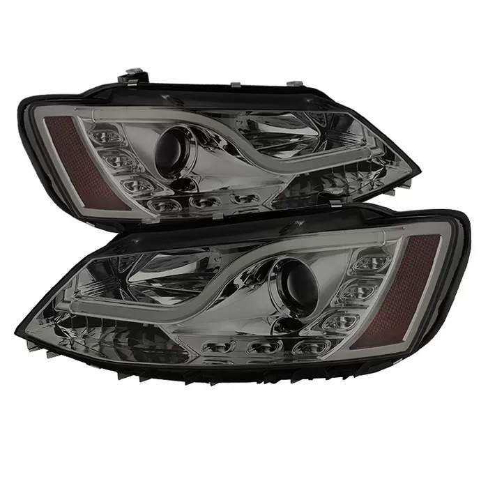 Spyder Auto Smoke DRL Light Tube Projector Headlights with High H1 and Low H7 Lights Included Volkswagen Jetta with Halogen Lights 2011-2014 - PRO-YD-VJ11-LTDRL-SM