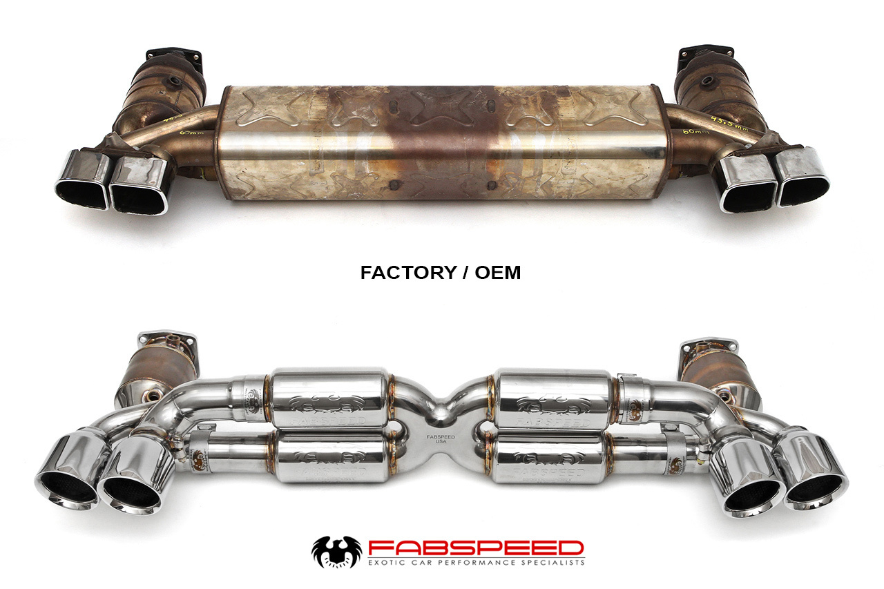 FabSpeed Porsche exhaust compared to OEM porsche exhaust