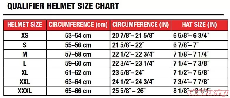 Bell Qualifier Dlx Size Chart
