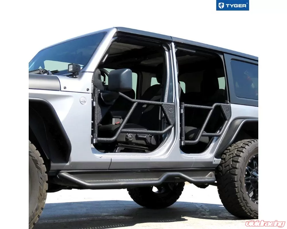 4-Doors; 2020-2021 Gladiator JT Mirror Mount Textured Black Front & Rear Door Set Tyger Auto TG-DR4J62758 Tubular Doors Compatible with 2018-2021 Jeep Wrangler JL NOT JK