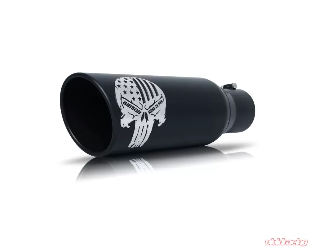 Gibson Performance 4" Inlet x 6" Outlet Black Ceramic Patriot Skull Rolled Edge Angle Exhaust Tip - 76-1002
